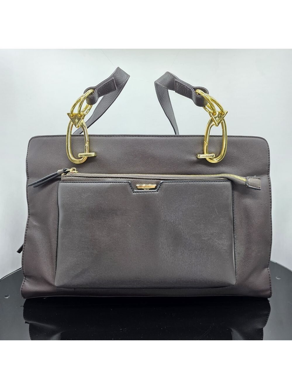 Workwear Tutilo New York Tote Bag Women Brown 17x11.5x5.5in Gold Hardware Office